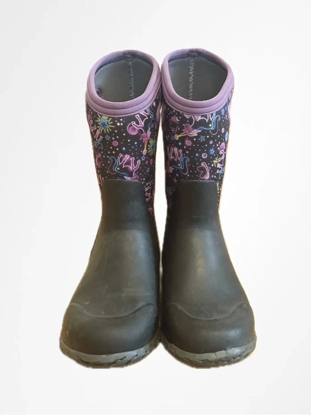 Bogs Kids Black Rain Boots with Unicorn Print